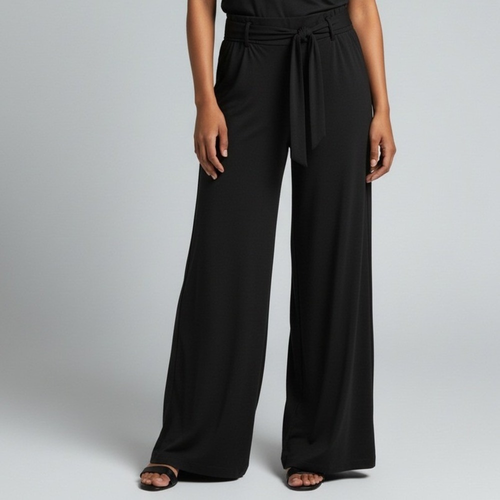 Dressbarn Womens Black Wide Leg Tie Waist Palazzo Pants Small Made‎ in USA